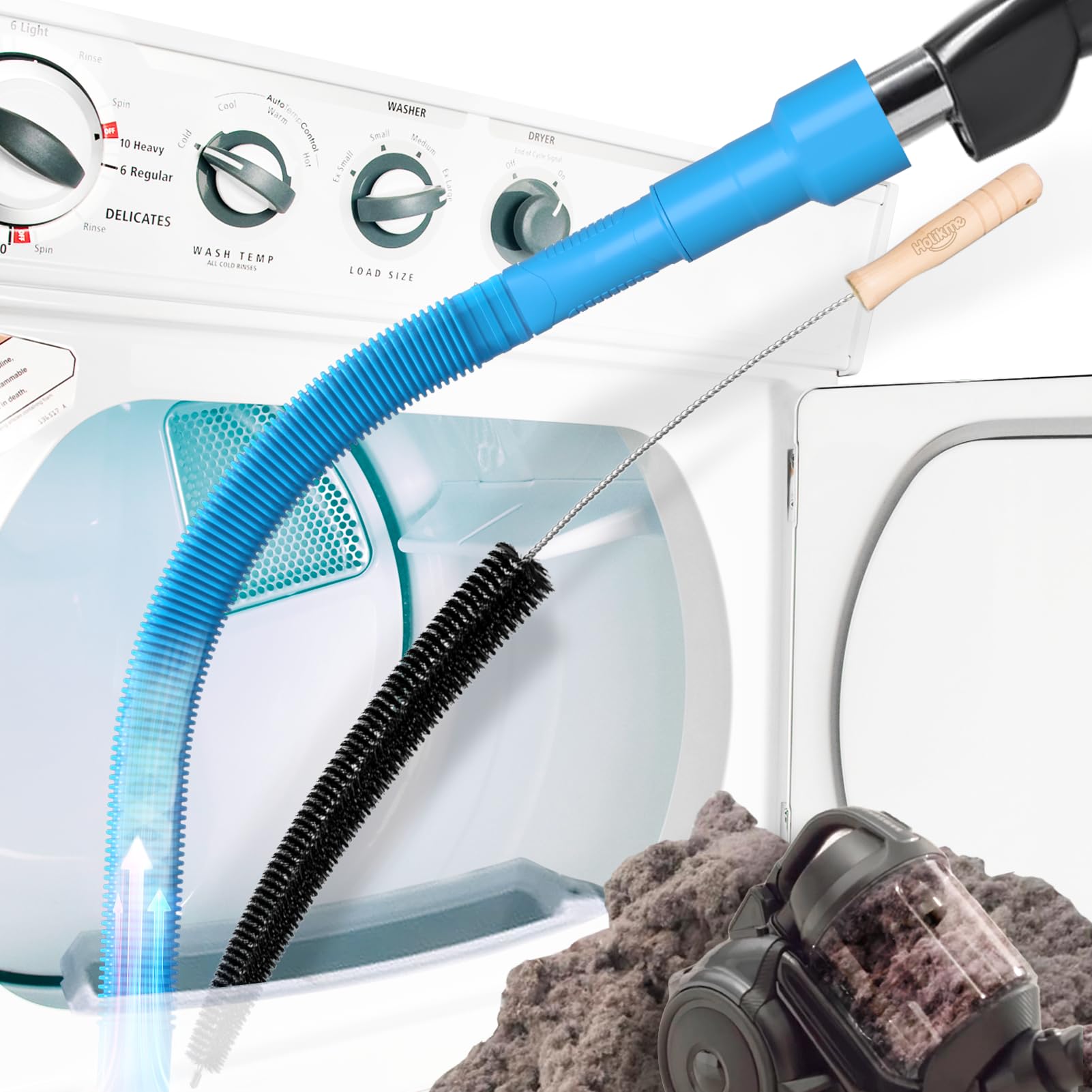 Holikme 2 Pieces Dryer Vent Cleaner Kit, Dryer Lint Vacuum Attachment and Flexible Dryer Lint Brush, Dryer Vent Vacuum